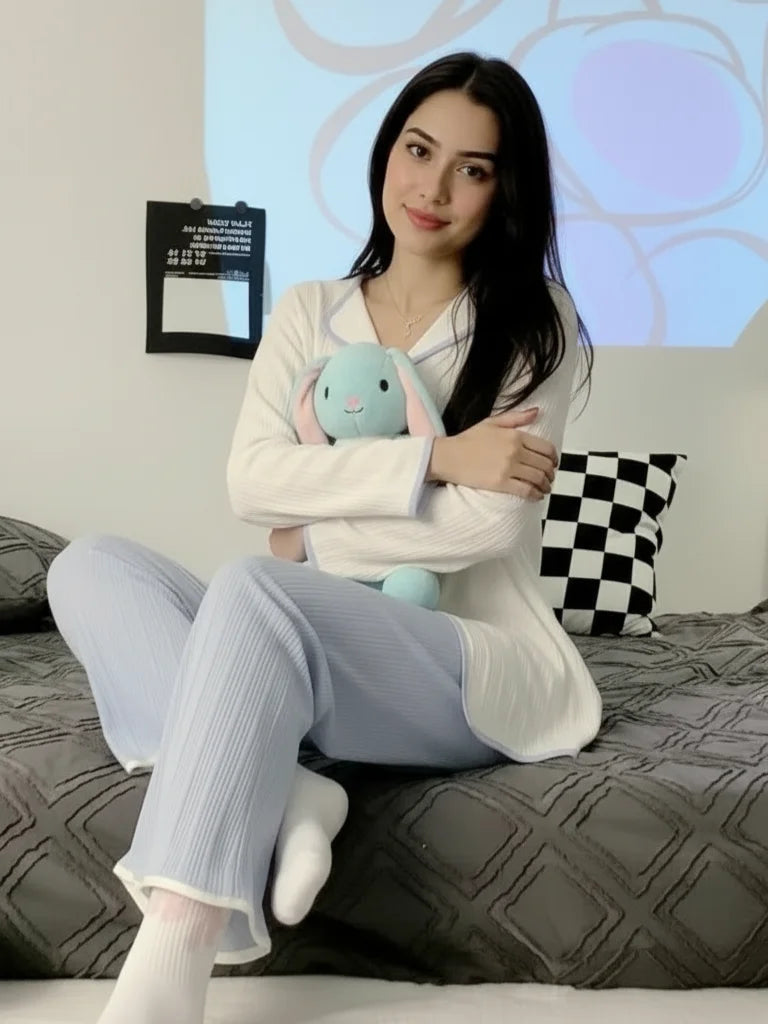 White Blue Rabbit Loose Nightdress