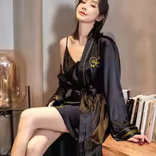 Luxury Black Silk - Couple Matching Nightwear Set