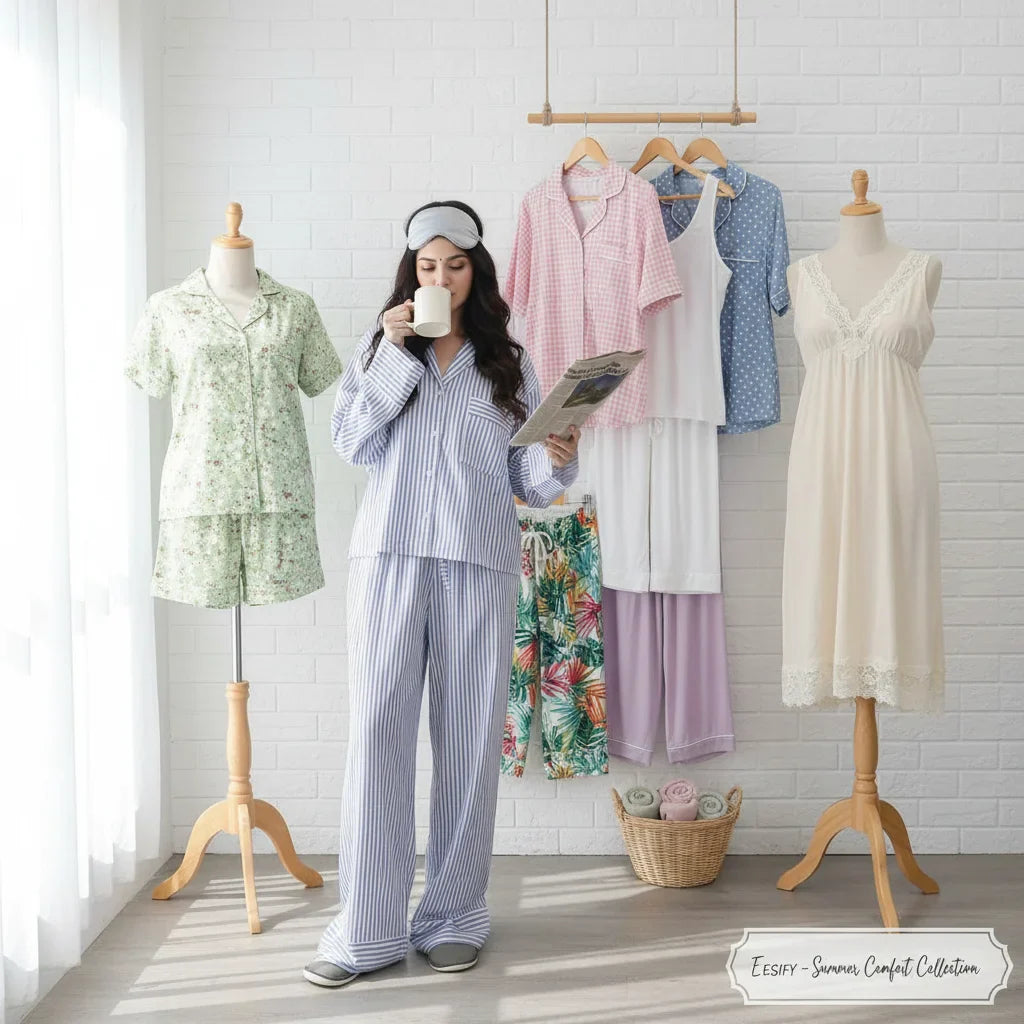 Stay cool and comfortable with EEZIFY. Explore our collection of breathable night suits and PJs for the Pakistan summer, featuring lightweight cotton and stylish designs.