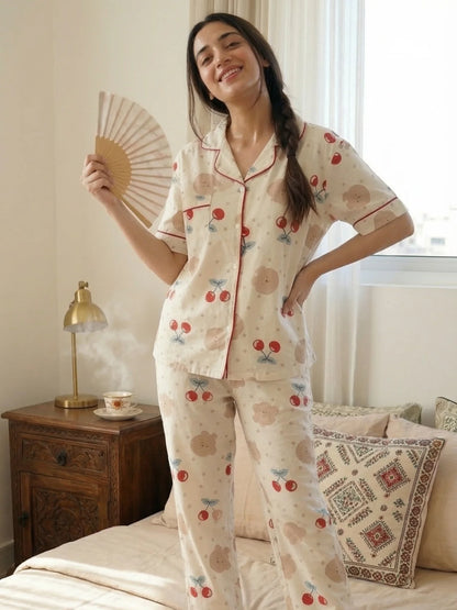 3pc Cardigan Apricot Cherry