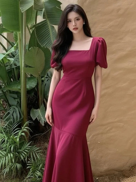 Maroon Grace Square Neck Partywear