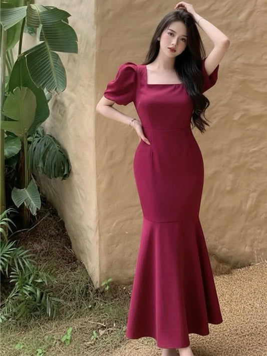 Maroon Grace Square Neck Partywear