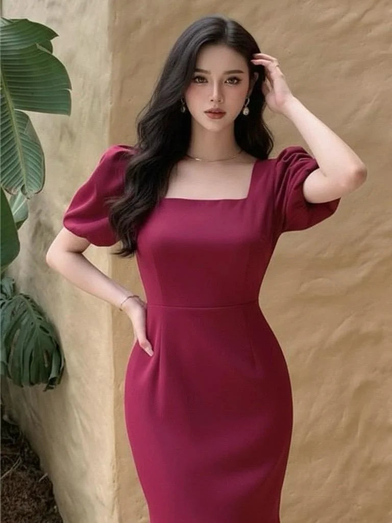 Maroon Grace Square Neck Partywear