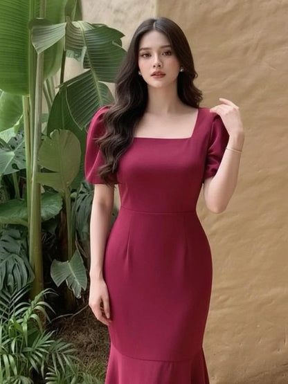 Maroon Grace Square Neck Partywear