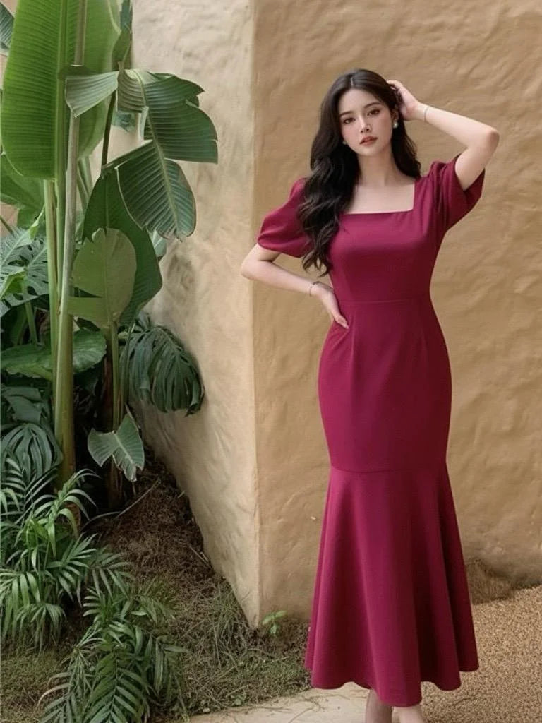 Maroon Grace Square Neck Partywear