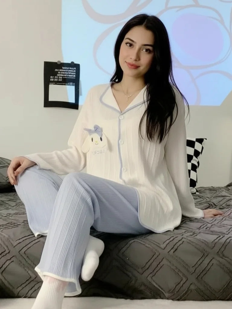 White Blue Rabbit Loose Nightdress
