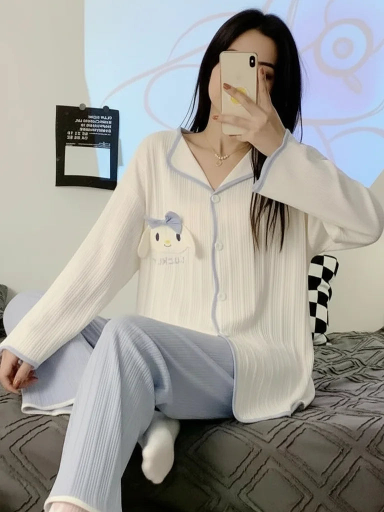 White Blue Rabbit Loose Nightdress