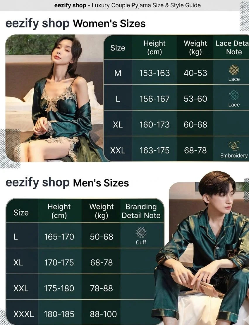 Luxury Black Silk - Couple Matching Nightwear Set