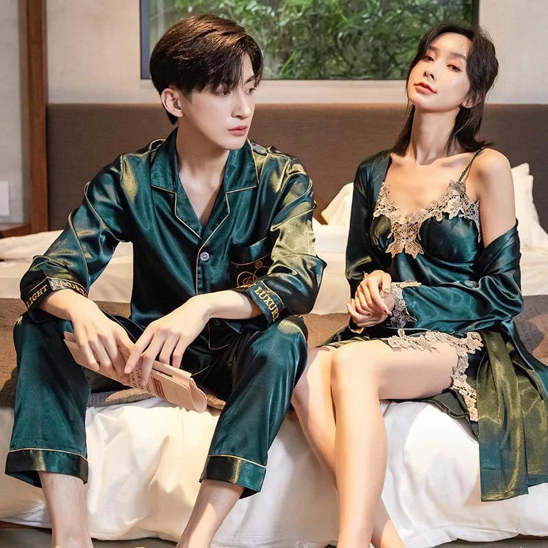 Luxury Green Silk - Couple Matching Nightwear Set